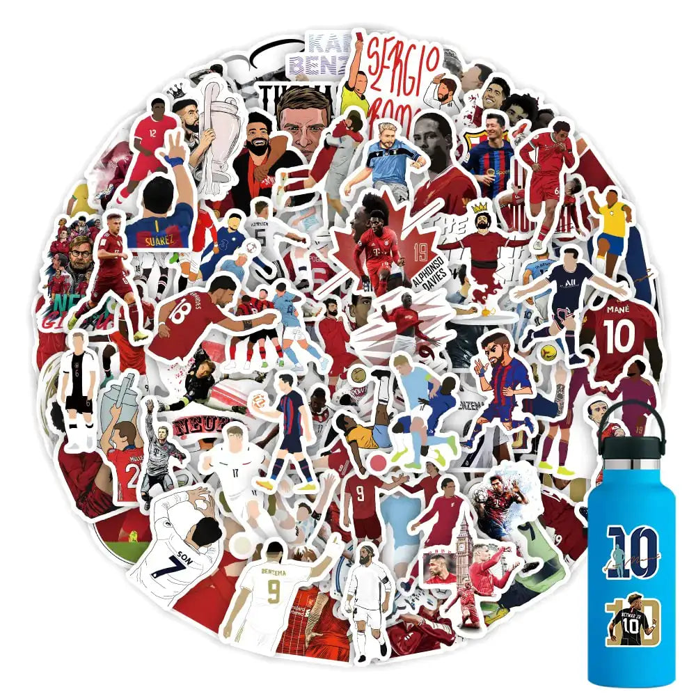102pcs Soccer All Star Stickers Pack for Water Bottles,Messi Decals for Boys,Vinyl Waterproof Cristiano Ronaldo Sticker