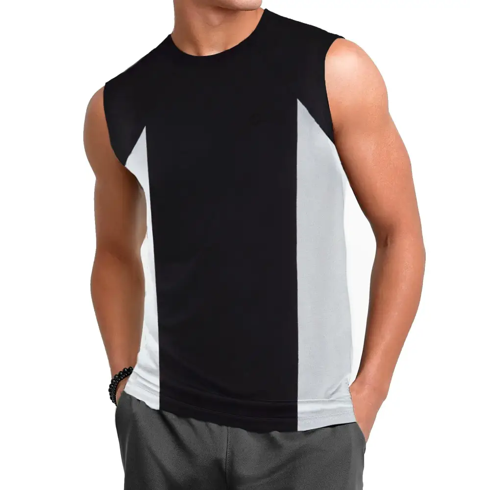 Champion Big and Tall Muscle T Shirts for Men - Cotton Mens Sleeveless Tees Black/White - Black / White / 6X