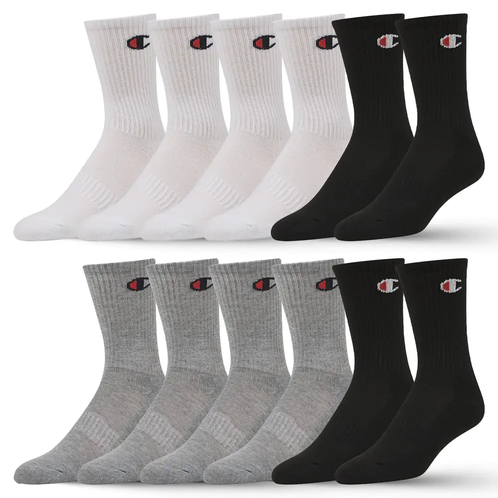 Champion Boys Socks and Girls Socks 12 Pair Crew Low Cut No Show Ankle Quarter Socks for Girls - Crew / Assorted / 6-8.5