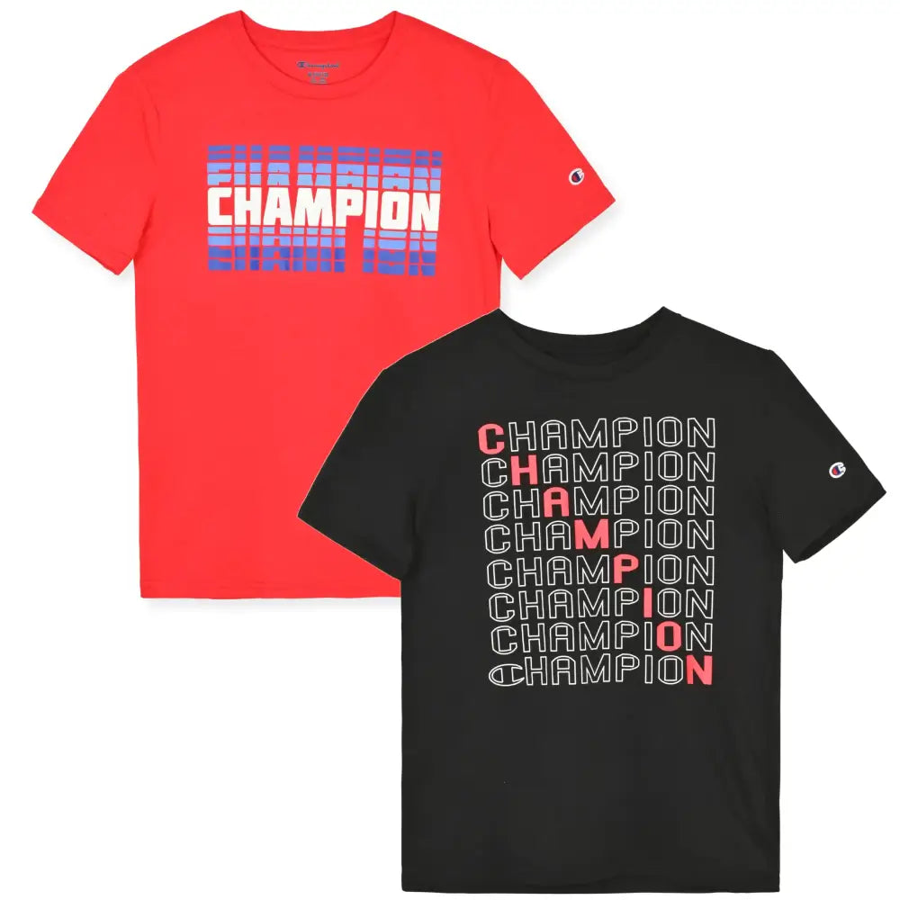 Champion Boys Tee Shirts 2 Pack Short Sleeve T-Shirts for Boys in Sizes 4-18 Black-red - Black-red / Large