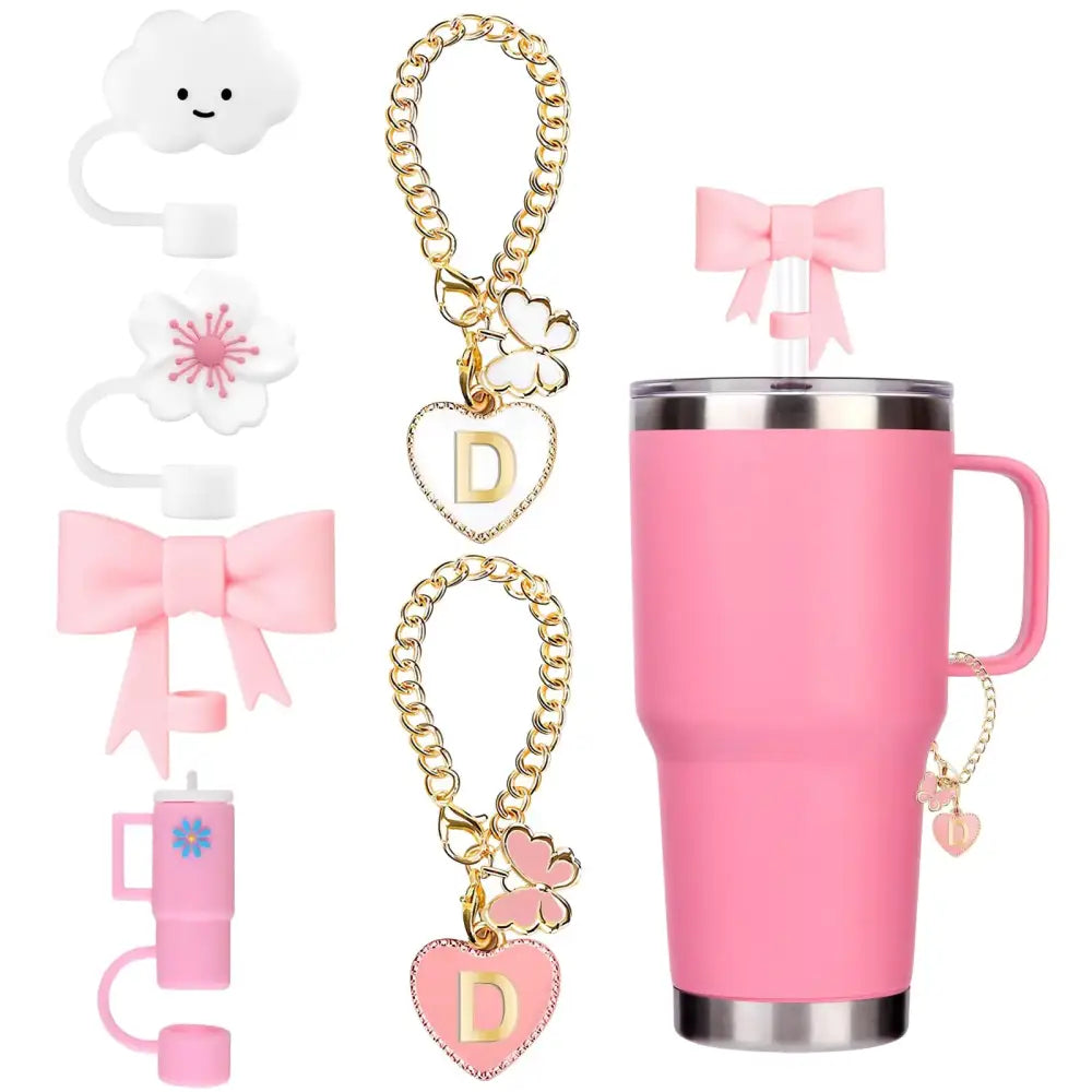 Compatible with YETI Cup Accessories 4PCS Cute Straw Cover Cap for YETI Tumblers Straw Toppers 2PCS Butterfly Letter