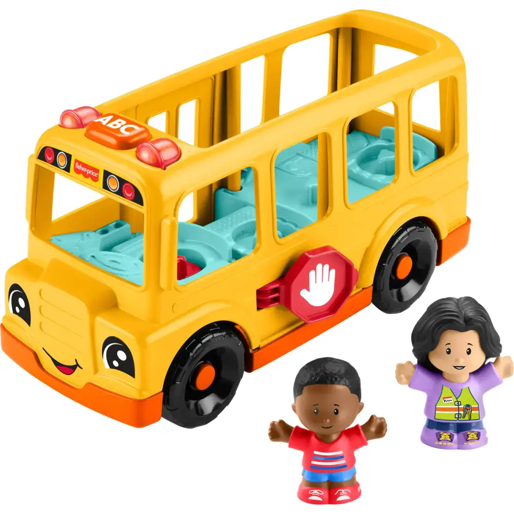 Fisher-Price Little People Toddler Toy School Bus Musical Push-Along Vehicle with 2 Figures for Pretend Play Ages 1+