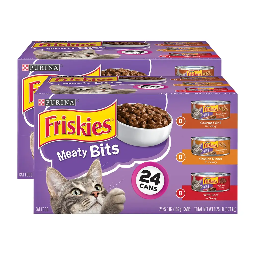 Friskies Purina Meaty Bits Wet Cat Food Variety Pack 8 Gourmet Grill in Gravy 8 Chicken Dinner in Gravy 8 with Beef