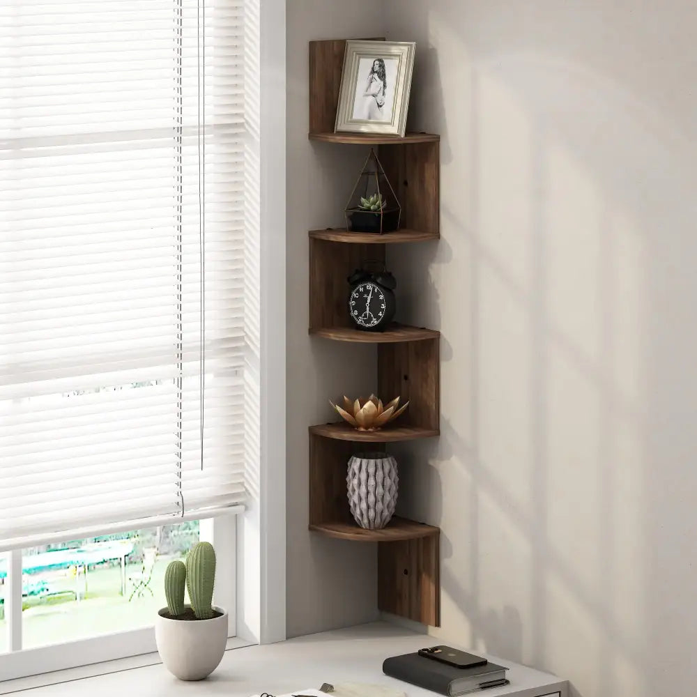Furinno 5-Tier Floating Corner Shelf Wall Mount Shelves for Storage and Display Columbia Walnut - Columbia Walnut