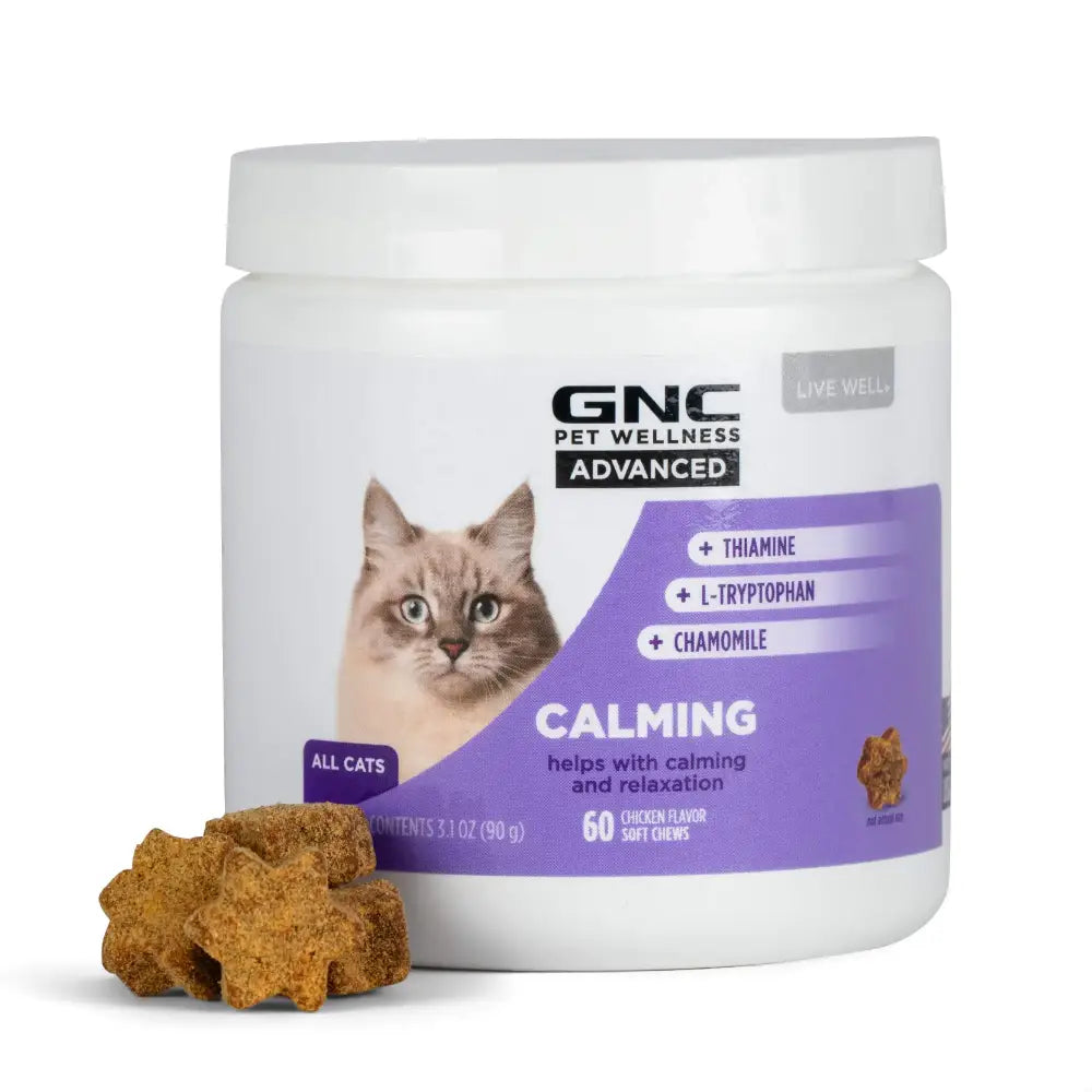 GNC Pets ADVANCED Calming Cat Chews Cats 60 ct | Chicken Flavored Cat Soft Chews for Calming & Relaxation | Thiamine