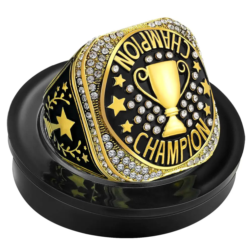 Highergo Championship Rings with Display Stand and Neck Chain Size 11 Football Soccer Basketball Volleyball Champion