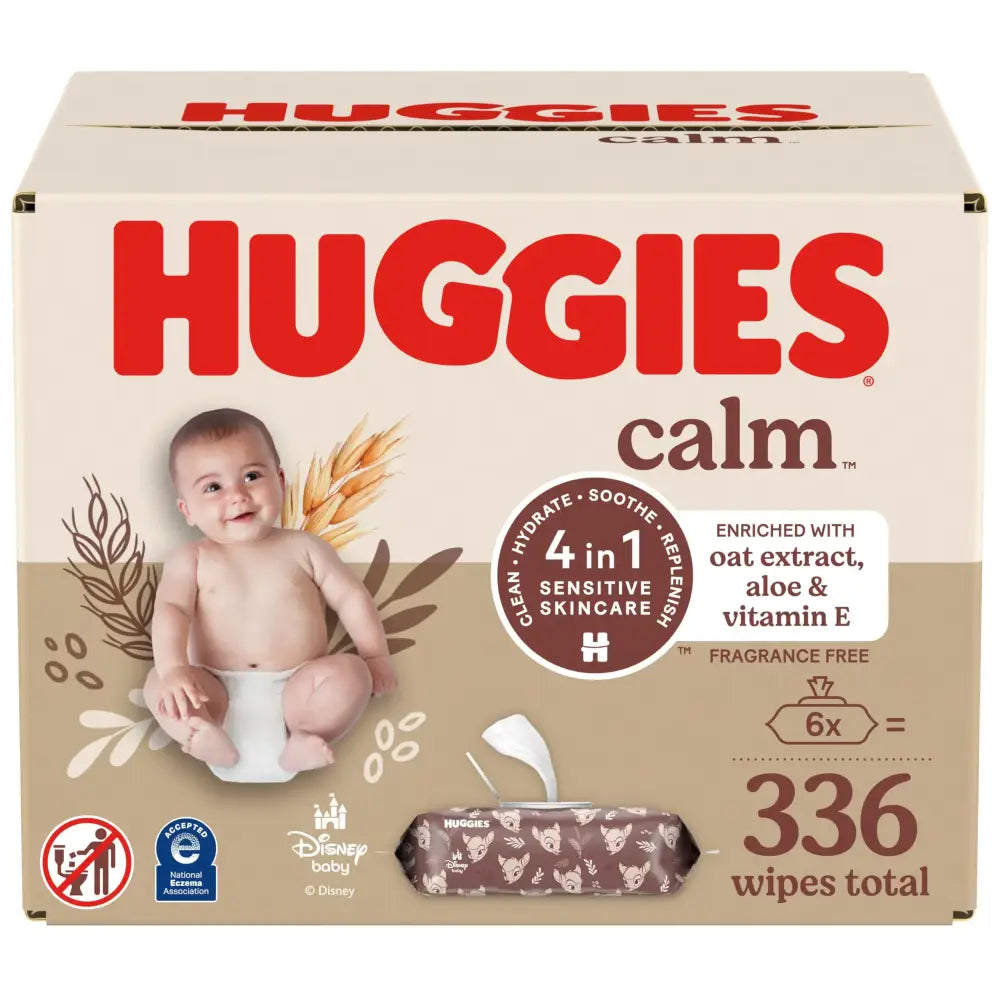 Huggies Calm Baby Wipes Unscented Hypoallergenic 10 Push Button Packs (560 Wipes Total) - 56 Count (Pack of 6)