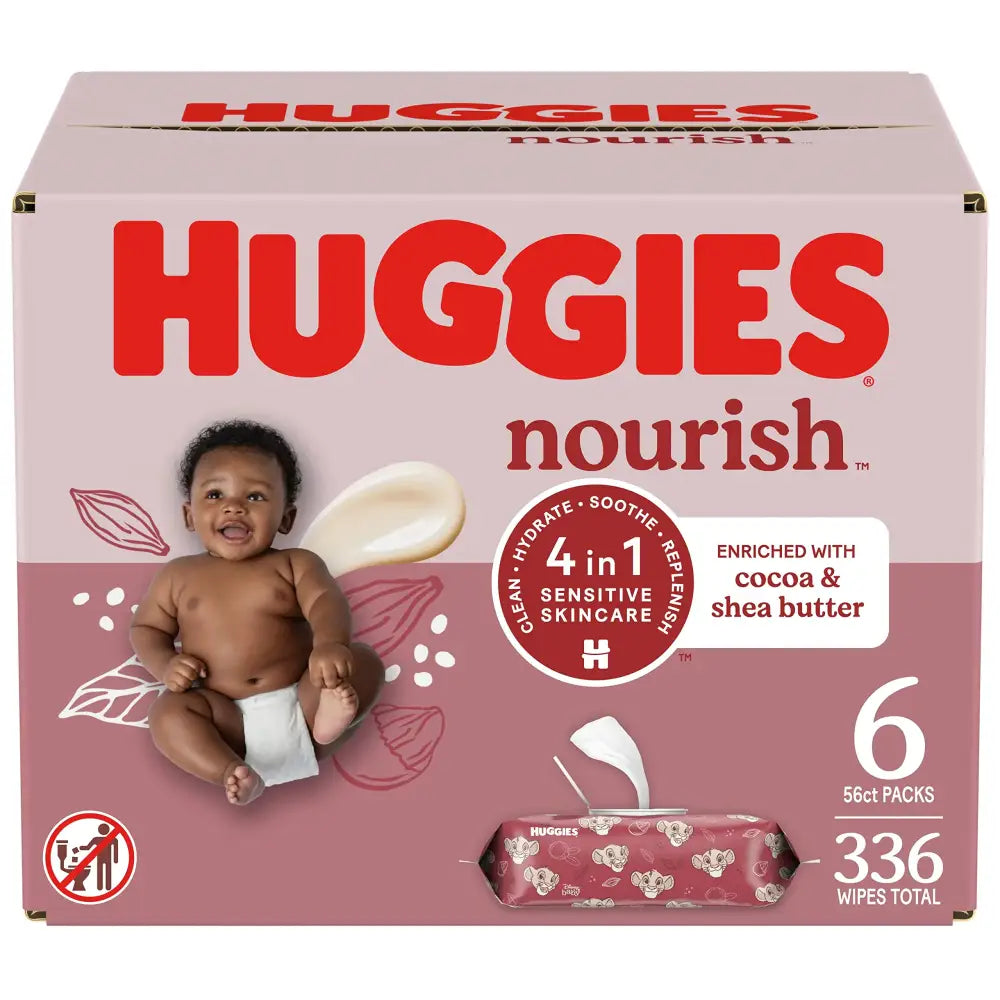 Huggies Nourish Scented Baby Wipes 6 Push Button Packs (336 Wipes Total) - Scented / 336 count (Pack of 1)