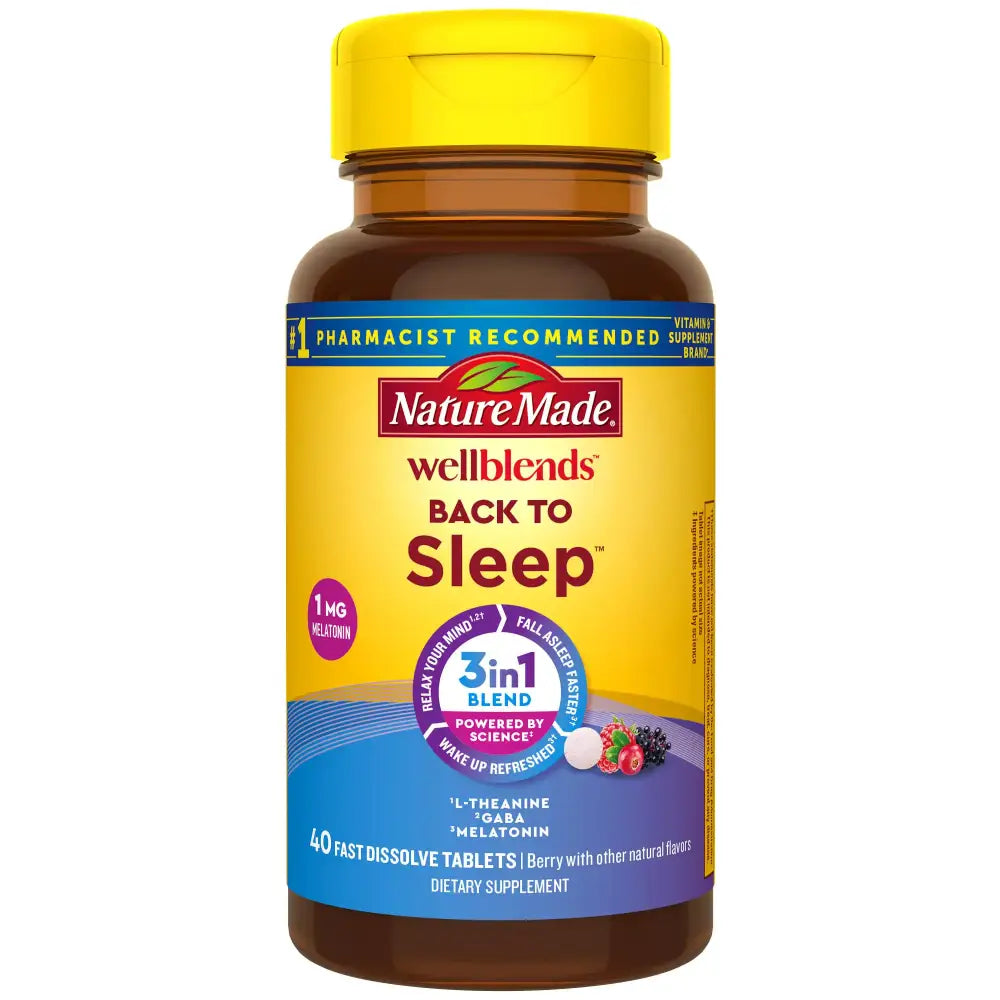 Nature Made Wellblends Back To Sleep Lower Dose Melatonin 1 mg L theanine 100 mg and GABA 100mg Sleep Supplement 40