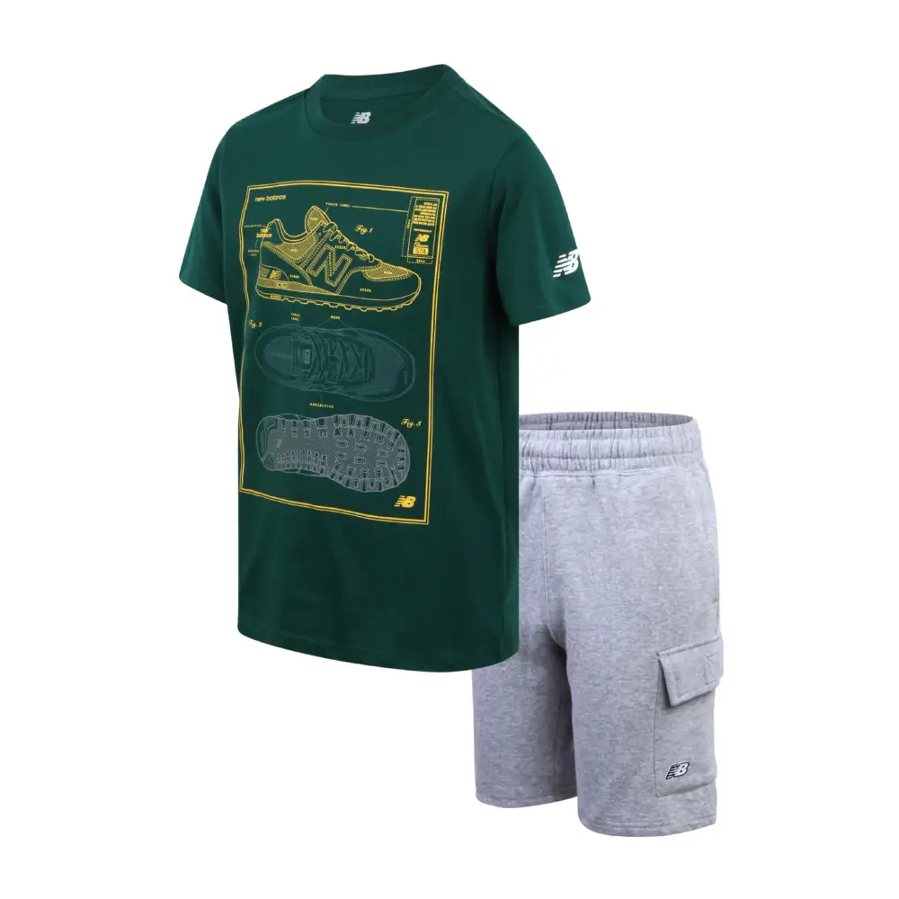 New Balance Boys Active Shorts Set - 2 Piece Performance Short Sleeve T-Shirt and Fleece Sweat Shorts (Size: 8-12) Size