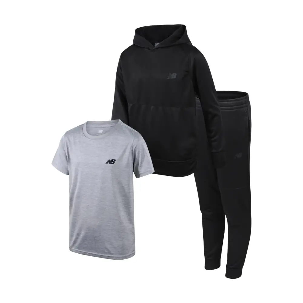New Balance Boys Joggers Set - 3 Piece Performance Fleece Hoodie Jogger Pants and Graphic Tee for Toddlers and Boys