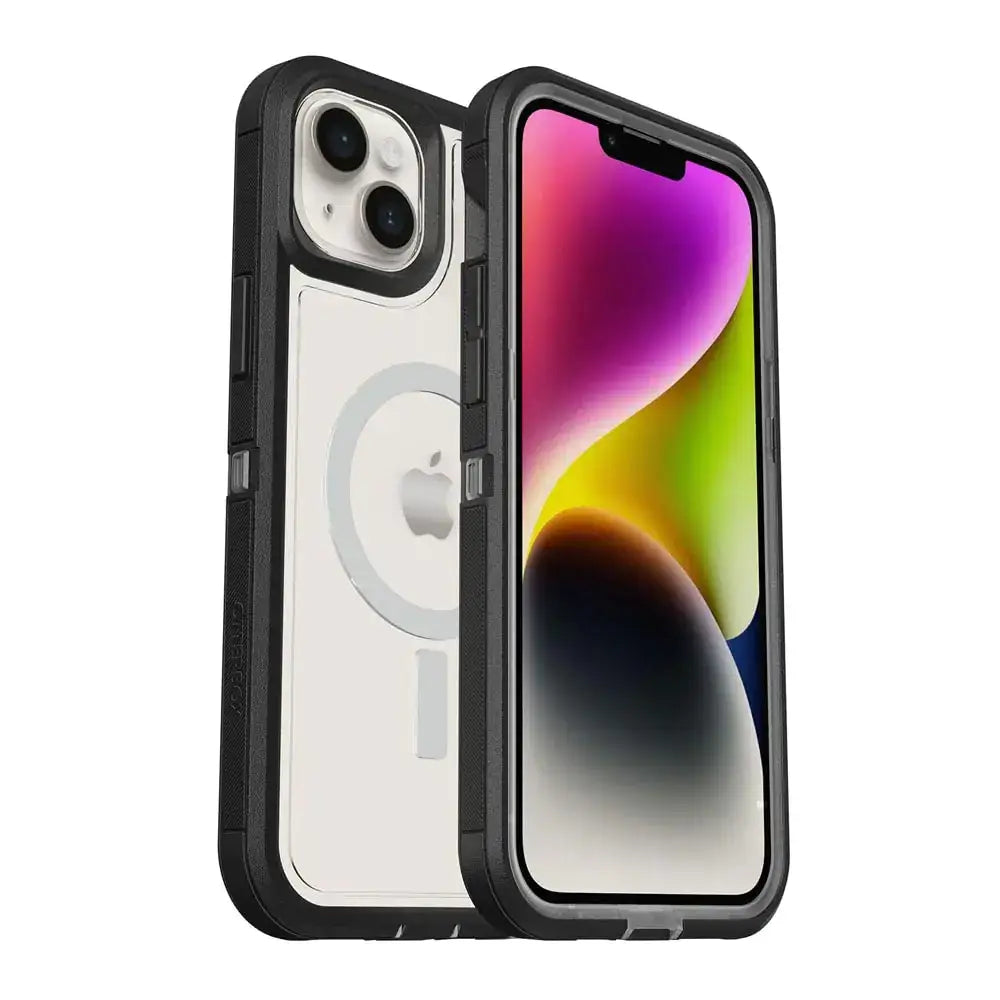OTTERBOX Apple iPhone 14 / iPhone 13 Defender Series XT Clear Case with MagSafe - Black Crystal (77-90062) 5X Military