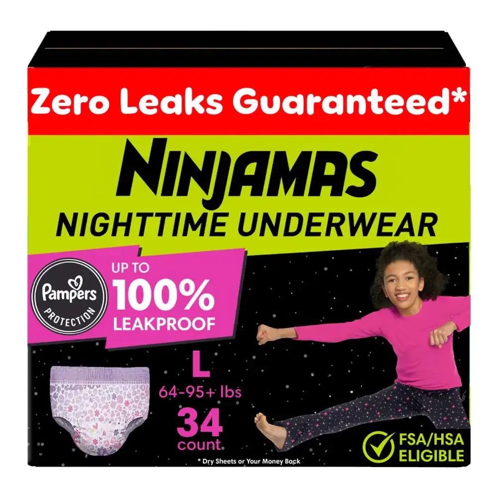 Pampers Ninjamas Nighttime Bedwetting Underwear Girls - Size L (64-125 lbs) 34 Count - n/a