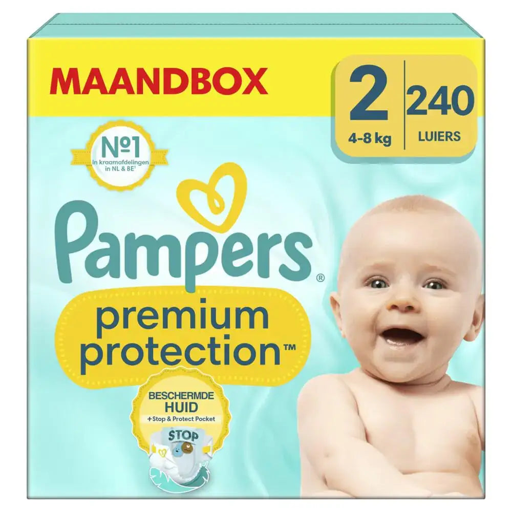 Pampers Premium Protection Size 2 240 Nappies 4-8 kg Double Protection for Skin and Leaks with Stop & Protect Pocket