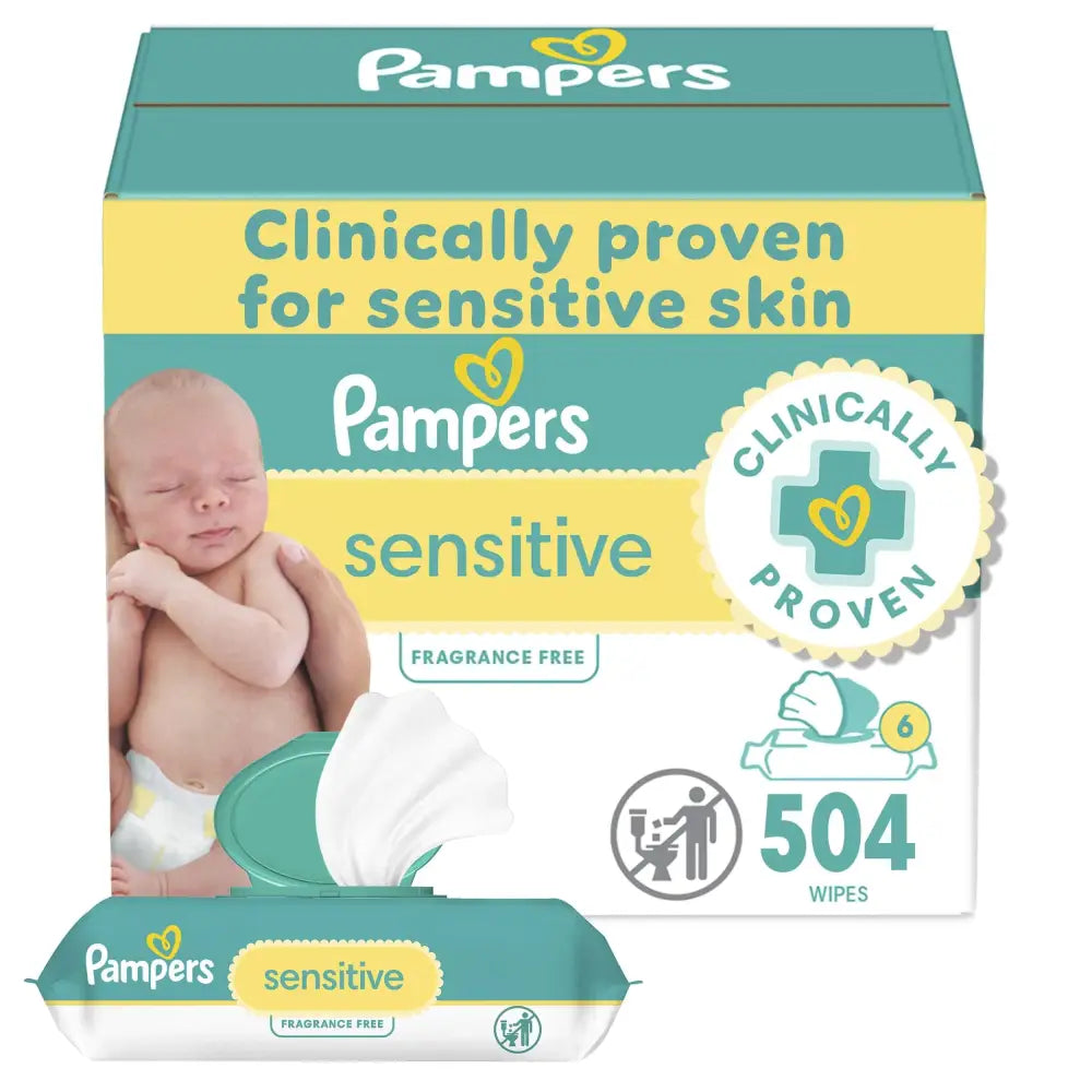 Pampers Sensitive Baby Wipes Water Based Hypoallergenic and Unscented 6 Flip-Top Packs (504 Wipes Total) - 84 Count
