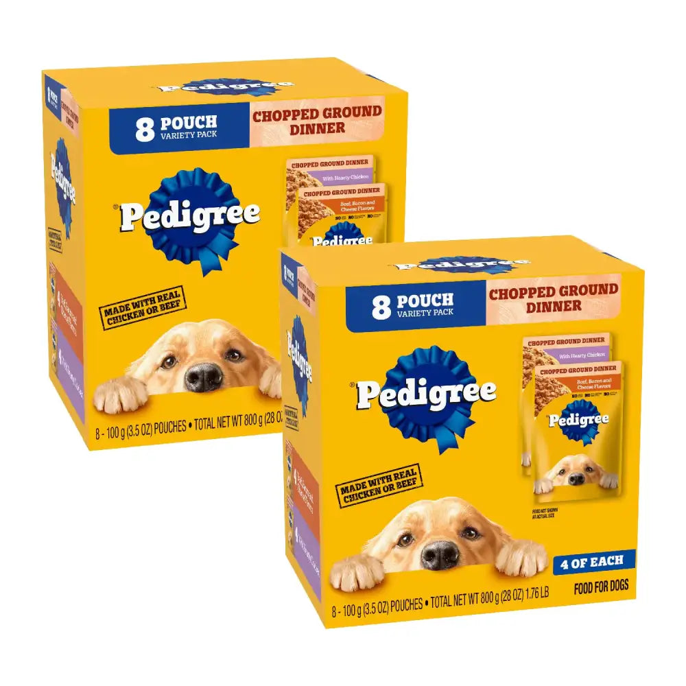 PEDIGREE CHOPPED GROUND DINNER Adult Soft Wet Dog Food 8-Count Variety Pack 3.5 oz Pouches (Pack of 2) - Variety: