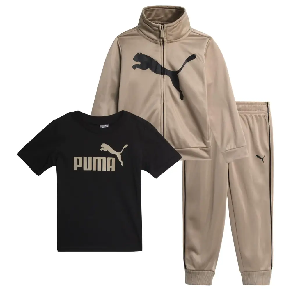 PUMA Toddler Boys Pants Set - 3 Piece Athletic T-Shirt Zip Up Jacket Jogger Pants - Boys Activewear Tricot Jogset