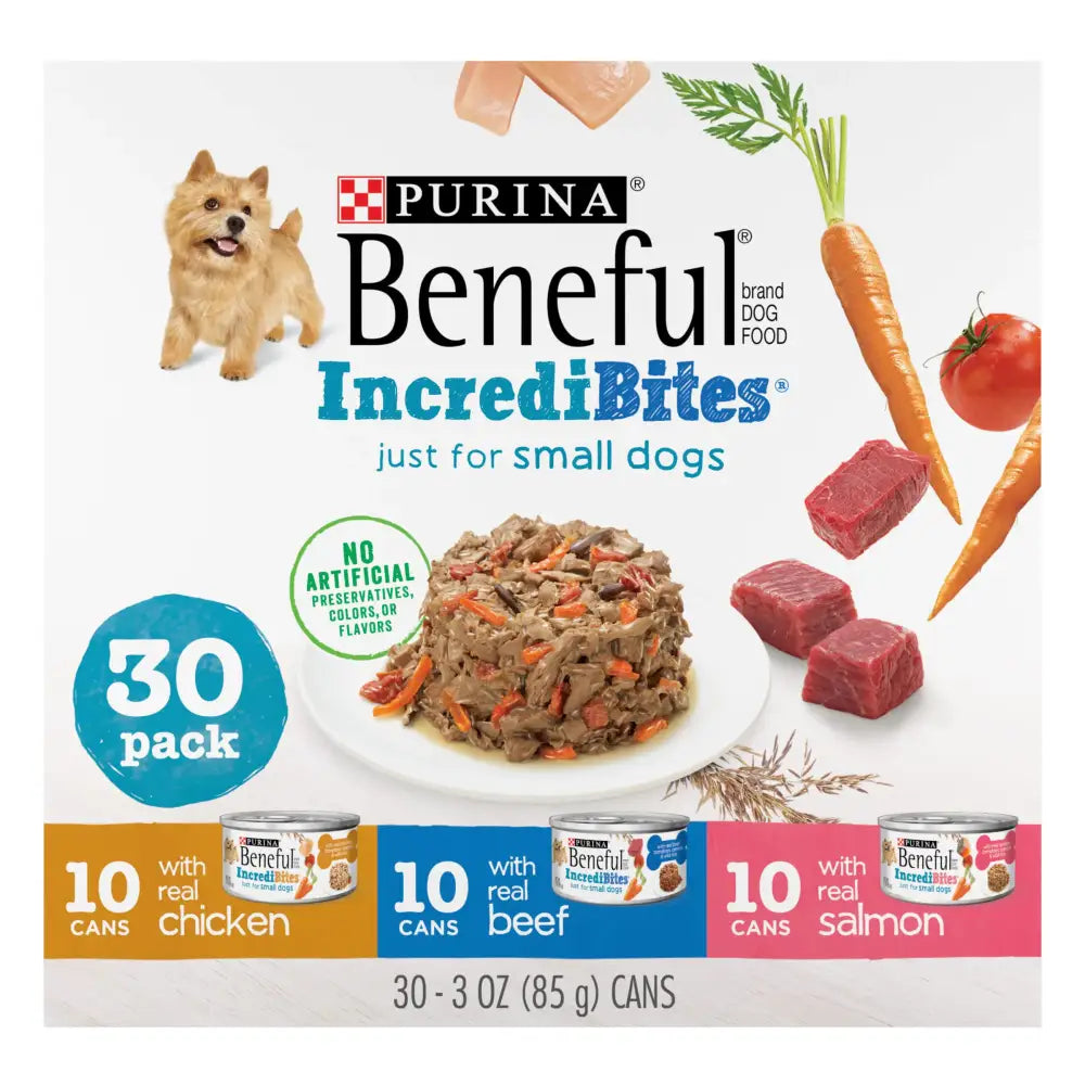 Purina Beneful Small Breed Wet Dog Food Variety Pack IncrediBites With Real Beef Chicken and Salmon - (Pack of 30) 3