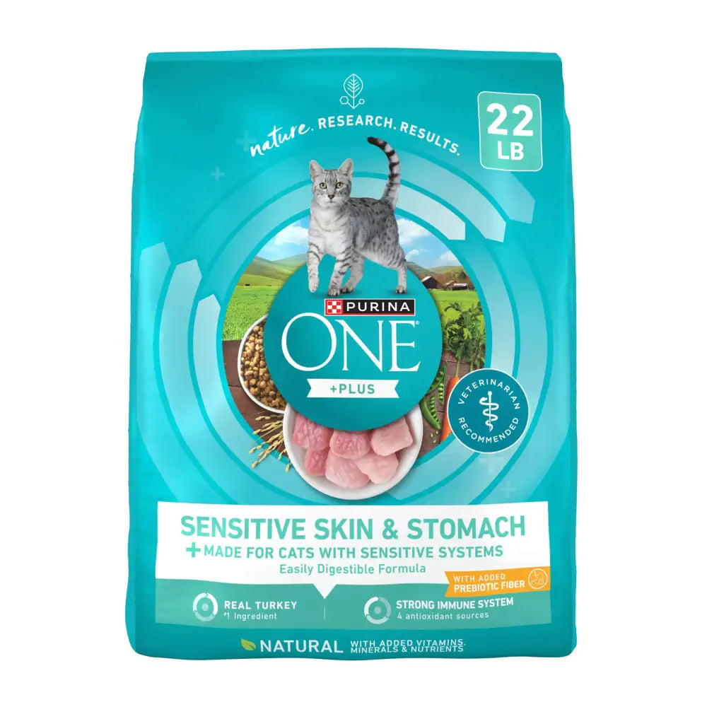 Purina ONE Sensitive Stomach Sensitive Skin Natural Dry Cat Food +Plus Sensitive Skin and Stomach Formula - 22 lb. Bag