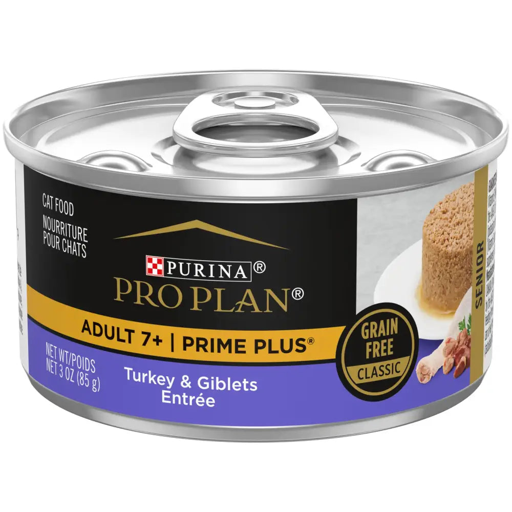 Purina Pro Plan Grain Free Senior 7+ Wet Cat Food Pate SENIOR Prime Plus Turkey & Giblets Entree - (Pack of 24) 3 oz.