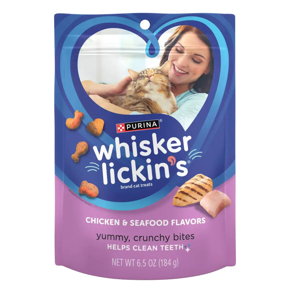 Purina Whisker Lickins Cat Treats Crunchy and Yummy Chicken and Seafood Flavors - (Pack of 7) 6.5 oz. Pouches - n/a