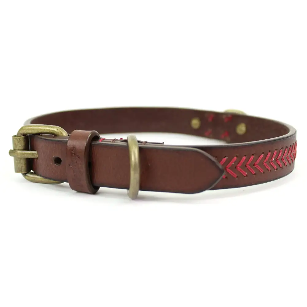 Rawlings | BASEBALL STITCH LEATHER DOG COLLAR | Medium - 20.25” | Brown - Brown / 20.25’’