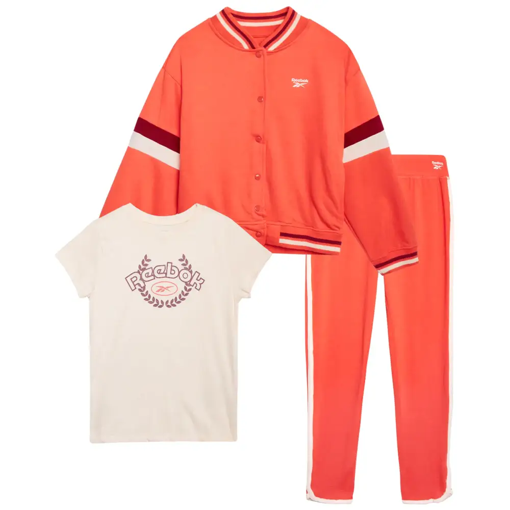 Reebok Girls Activewear Set - 3 Piece Stylish Graphic T-Shirt Fleece Pullover Hoodie and Jogger Sweatpants (Size: 4-12)