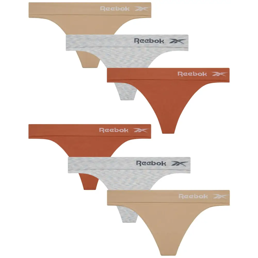Reebok Womens Thongs - 6 Pack Performance Seamless Thongs for Women Sexy Panties - Breathable Underwear for Women