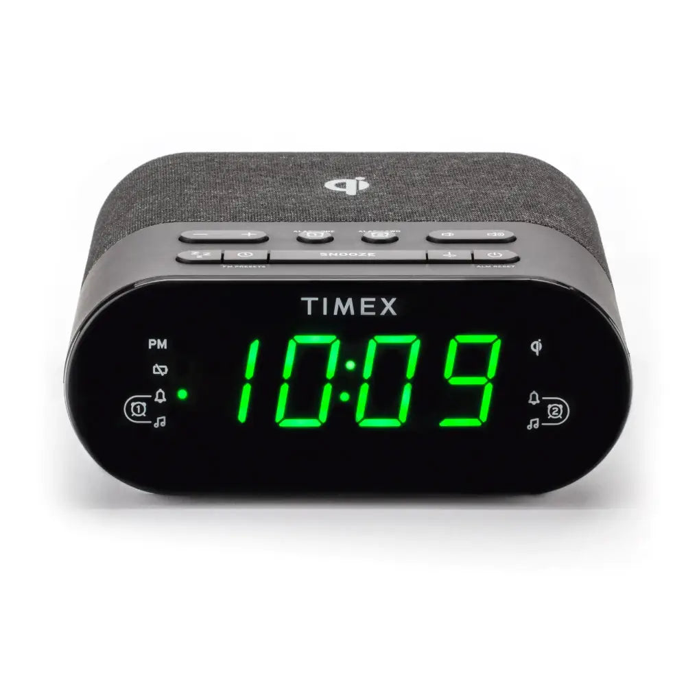 Timex Wireless Charging Alarm Clock Radio with USB Charging Port Dual Digital Alarms 10 FM Presets Dimmable with Sleep