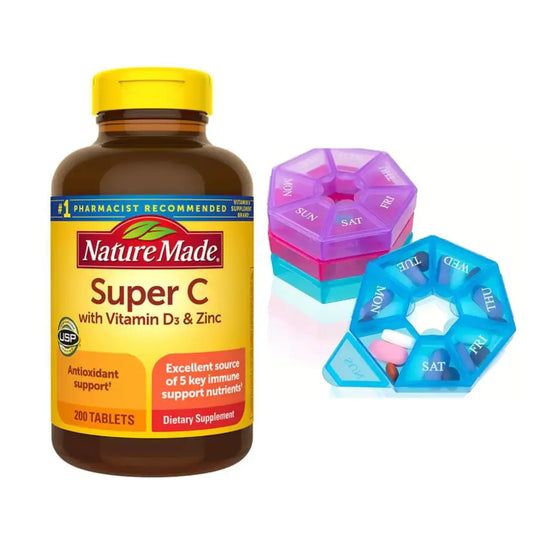 2 Pack of Nature Made Super C with (Vitamin D3 and Zinc) 400 Tablets One per Day Tablet Bundle with Travel Weekly Pill