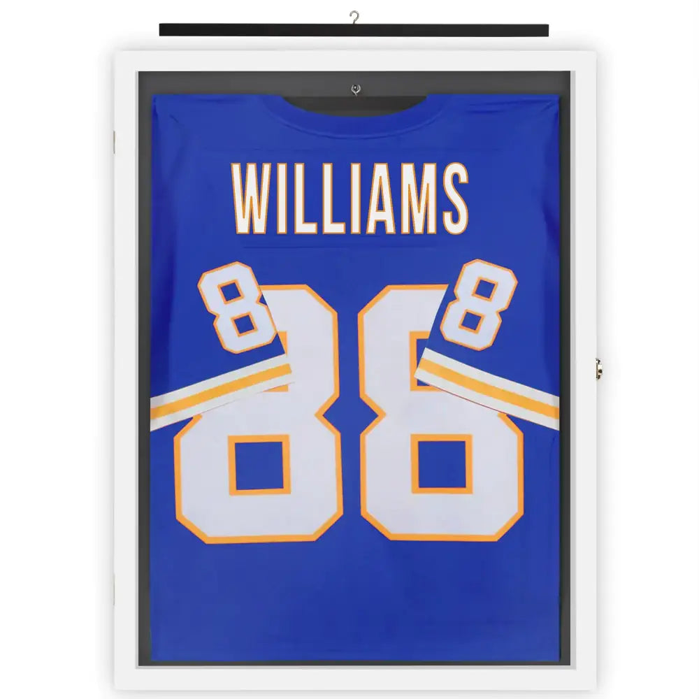 Americanflat Jersey Frame Display Case – 23x31 Lockable Display Case with Hanger - White Sports Jersey Frame Shadow Box