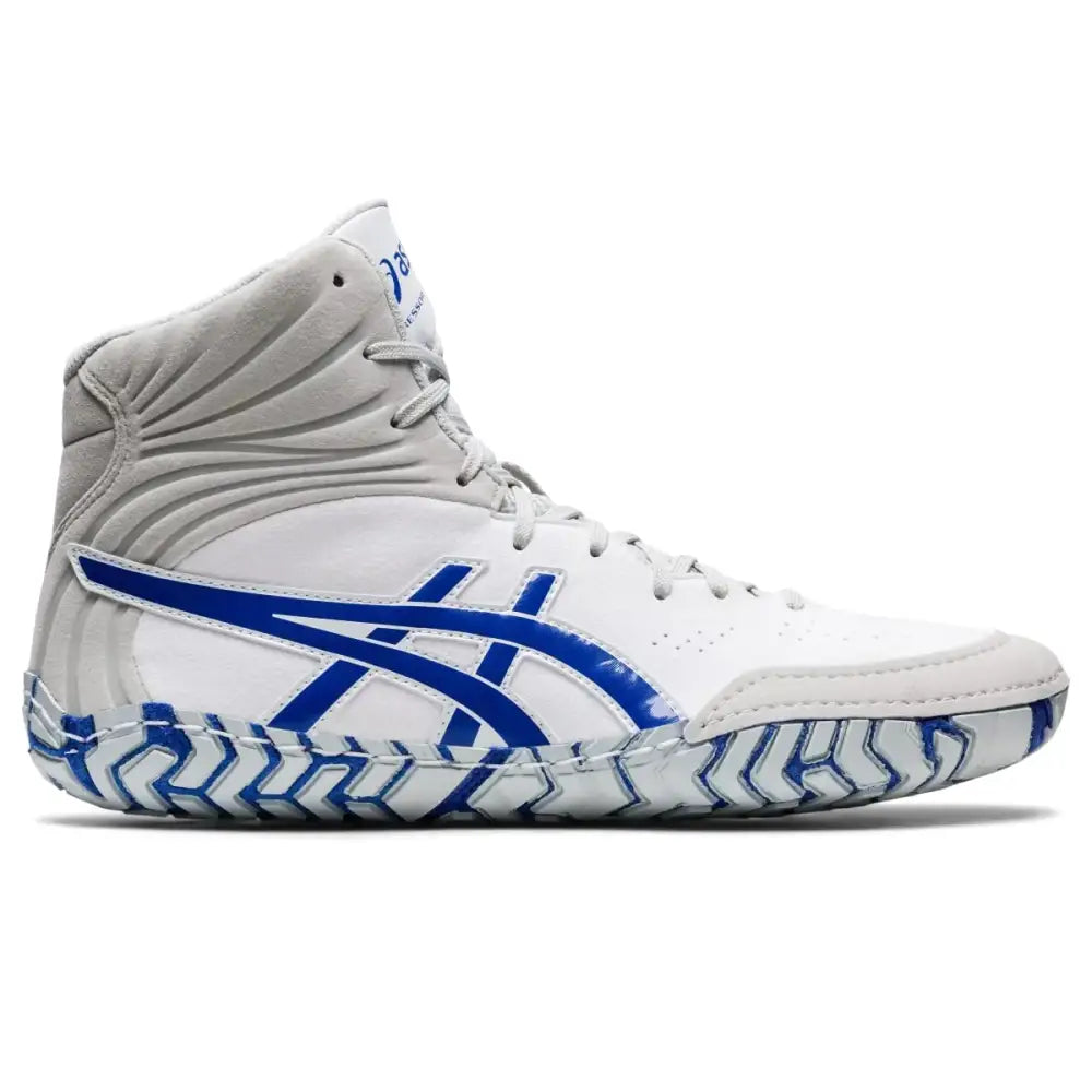ASICS Mens Aggressor 5 Wrestling Shoes 4.5 White/Lapis Lazuli Blue - White/Lapis Lazuli Blue / 4.5