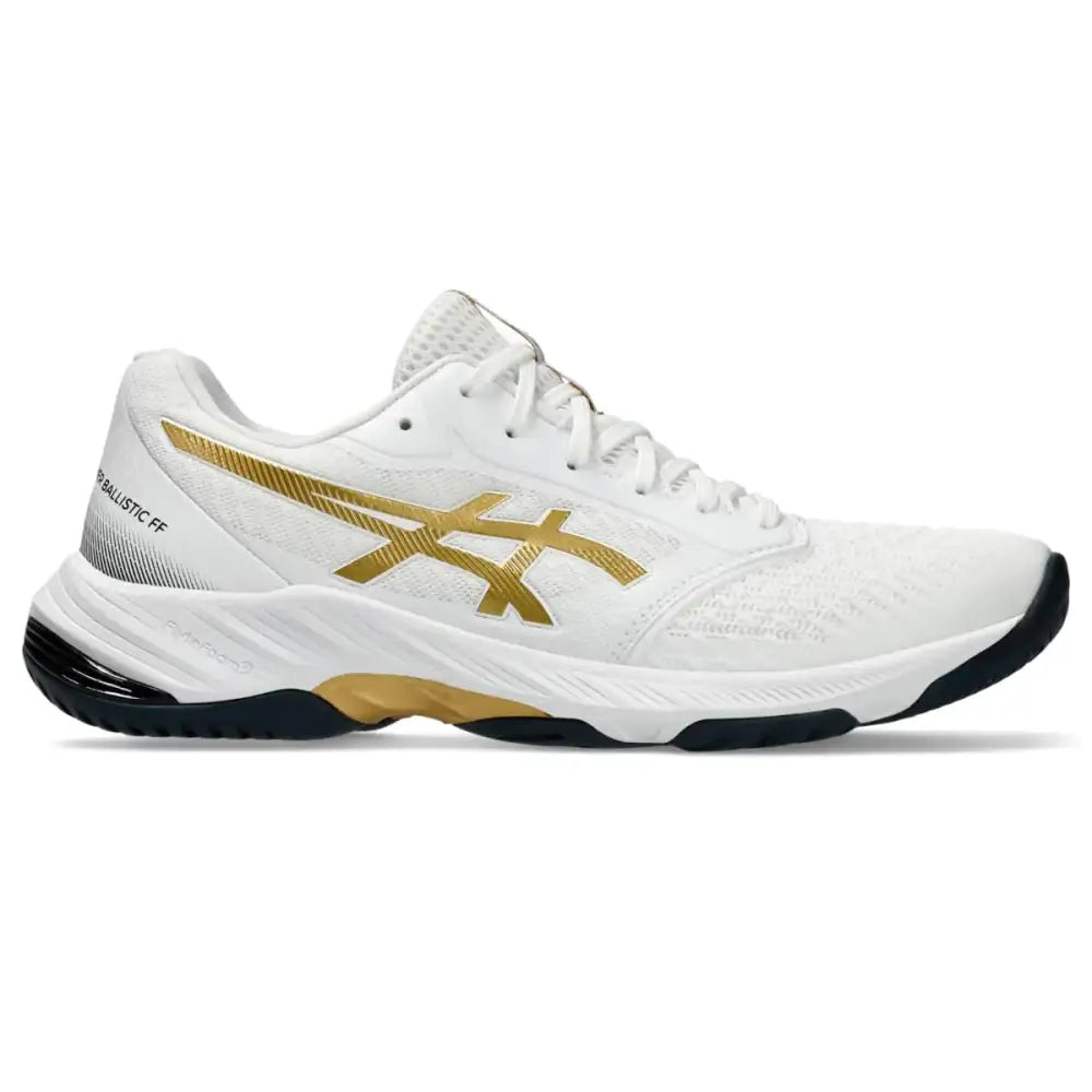 ASICS Mens Netburner Ballistic FlyteFoam 3 Volleyball Shoes 11.5 White/Pure Gold - White/Pure Gold / 11.5
