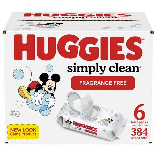 Baby Wipes Huggies Simply Clean UNSCENTED Hypoallergenic 6 Flip-Top Packs 384 Count - n/a