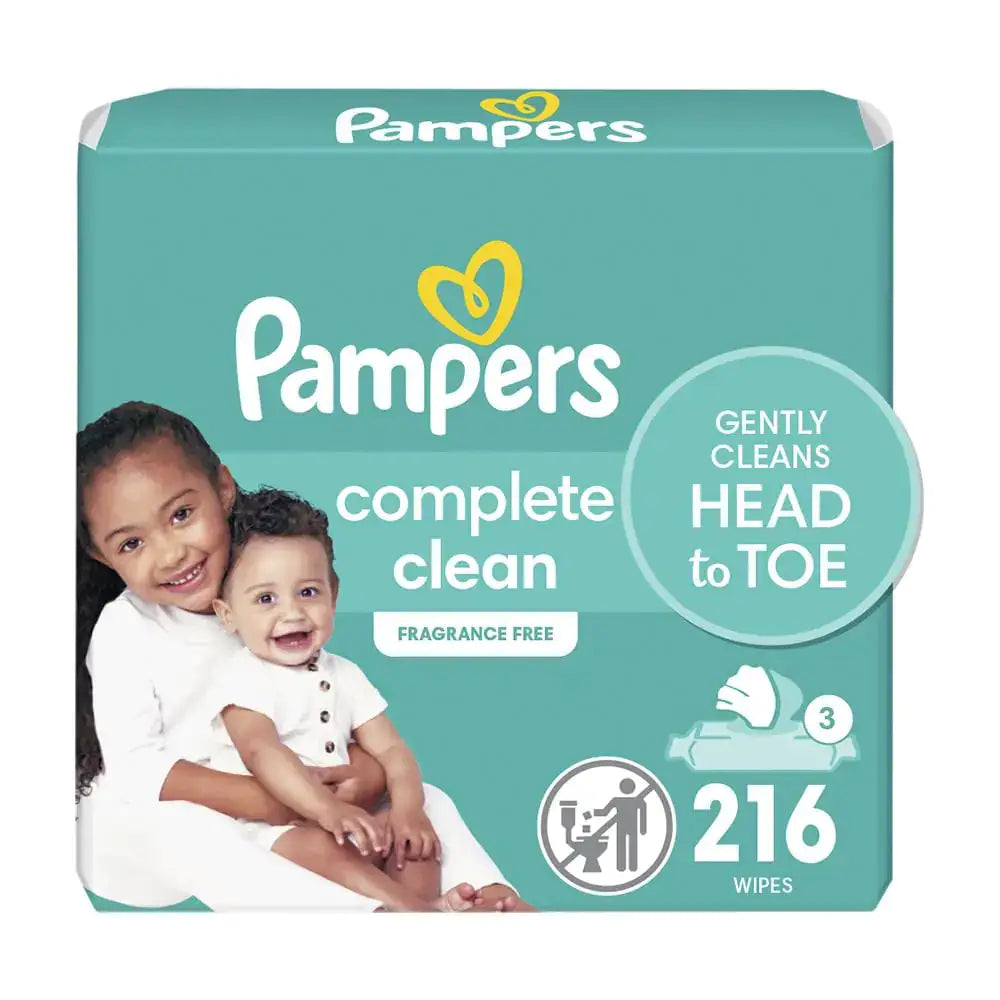 Baby Wipes Pampers Baby Diaper Wipes Complete Clean Unscented 3X Pop-Top Pack 216 Count - Unscented / 216 Count (Pack