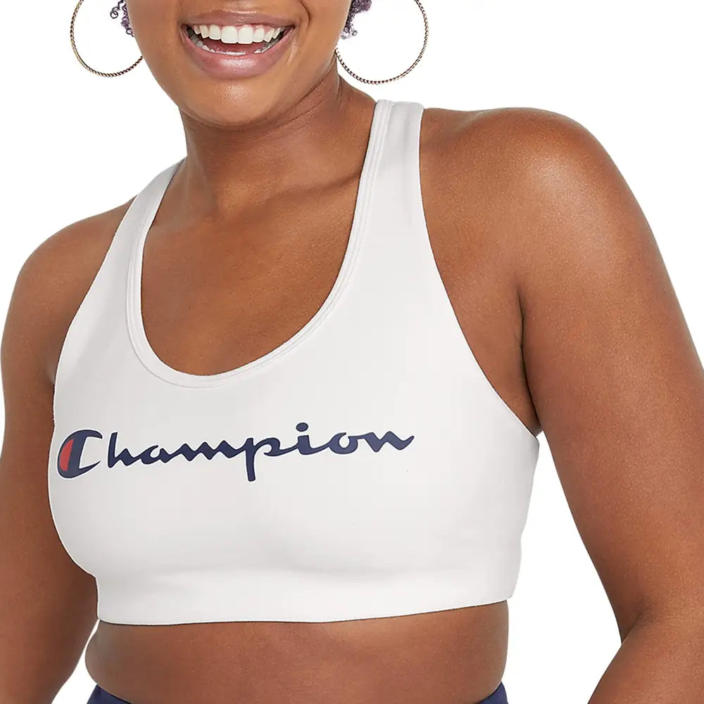 Champion Authentic Moderate Support Classic Sports Bra for Women (Plus White Color Script XX-Large - White Color Script