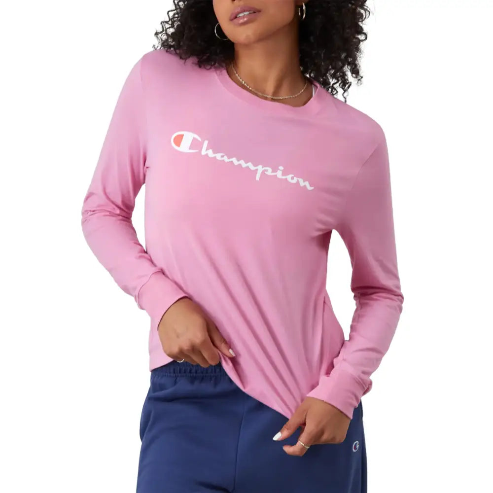 Champion Classic Long-Sleeve Tee Comfortable T-Shirt for Women Spirited Pink Script X-Small - Spirited Pink Script