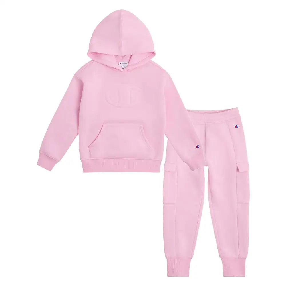 Champion Girls Hoodie and Sweatpant Set for Kids Athletic Fleece Sweatsuit - Lilac Sachet Cargo / 6X