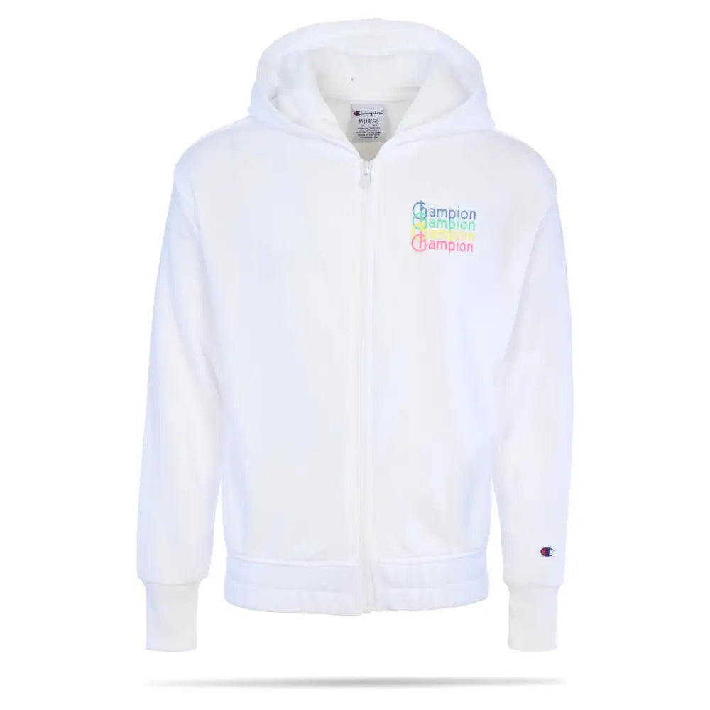 Champion Girls Sweatshirt Full Zip Up Fleece Girls Hoodie Sweatshirt Top Girl Clothes - Bright White Signature / Small