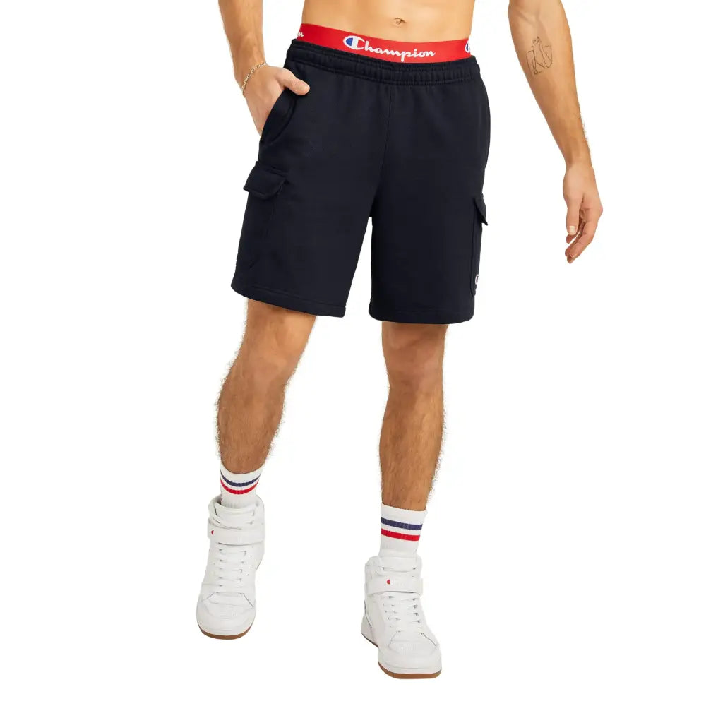Champion Mens Cargo Shorts Powerblend Shorts for Men Comfortable Cargo Shorts for Men 8’’ - Navy C Patch Logo / X-Large