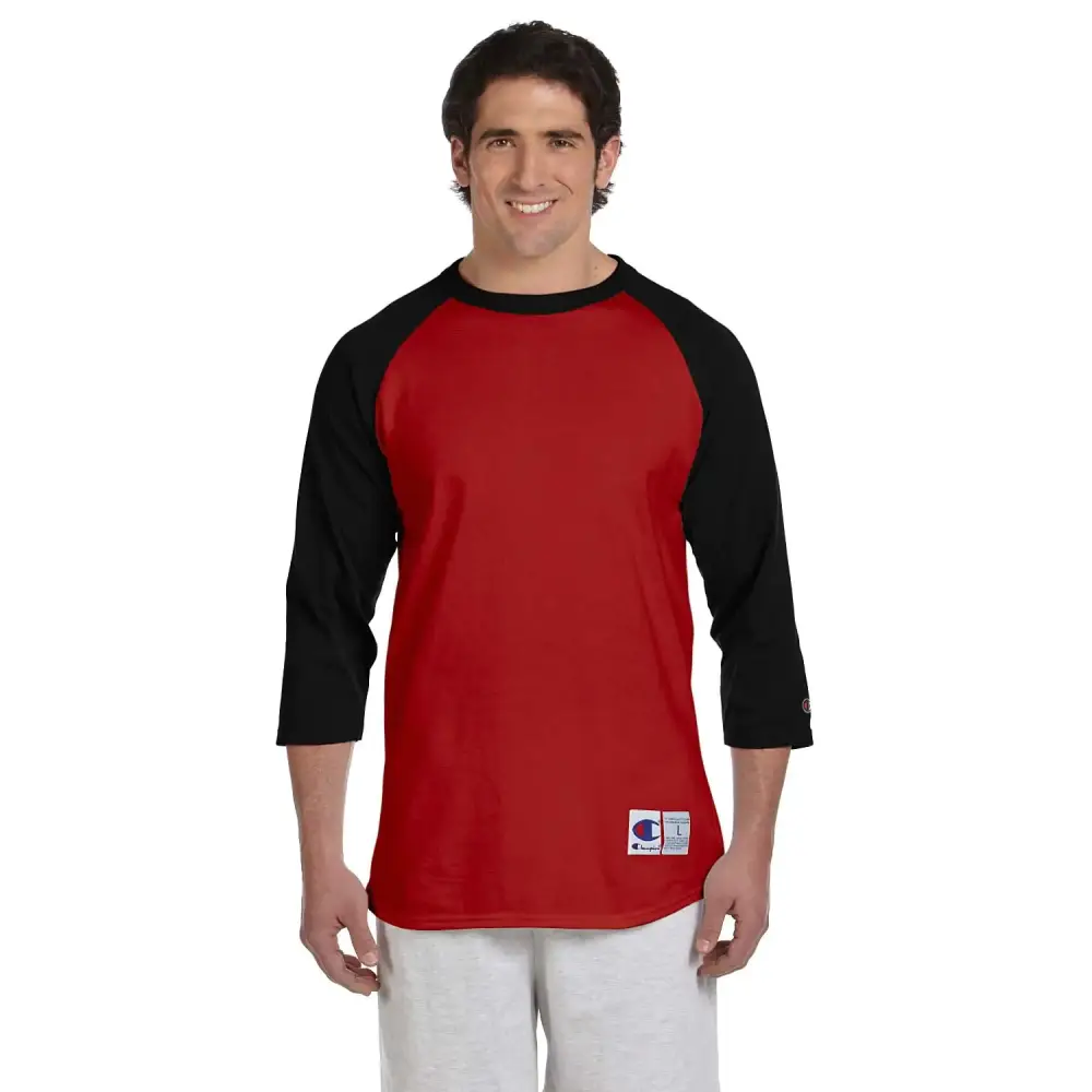 Champion Mens Raglan Baseball T-Shirt Scarlet/Black Small - Scarlet/Black / Small