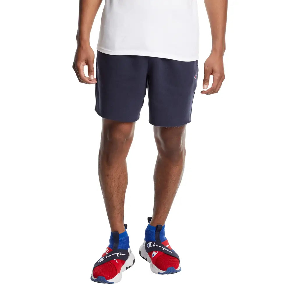 Champion Mens Shorts Powerblend Long With Pockets For (Reg. Big & Tall) Athletic-shorts Navy C Patch Logo Medium