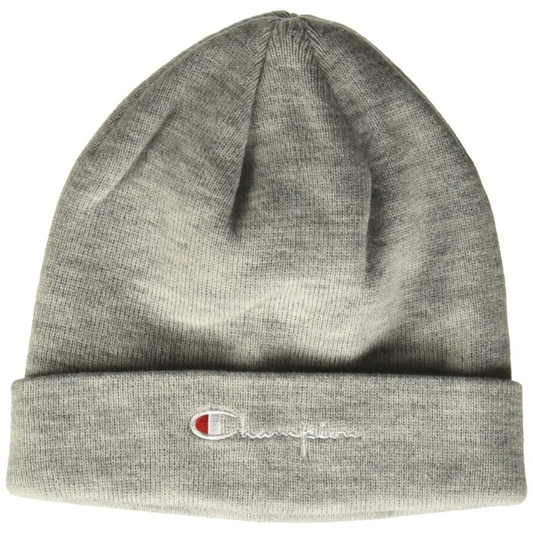 Champion Mens Unisex Beanie Knit Winter Cold-Weather Hat Oxford Gray Vintage Script One Size - Oxford Gray Vintage