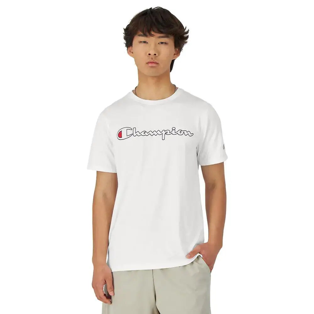 Champion MVP Moisture Wicking Anti Odor Lightweight T-Shirt for Men White Outline Script Large - White Outline Script