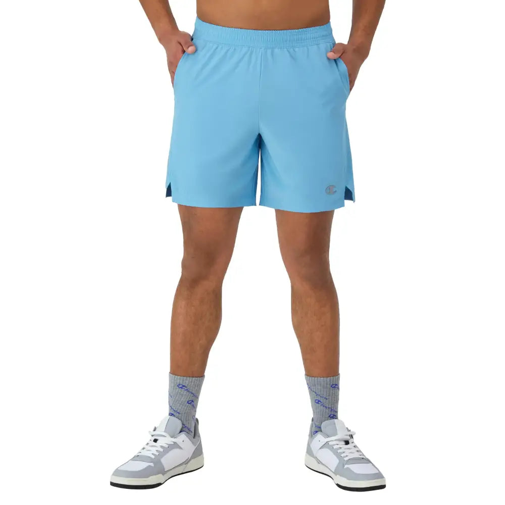 Champion MVP Moisture Wicking Gym Men Athletics Shorts 7’’ & 9’’ Raindrop Blue HD C Logo Large - 7 Inches / Raindrop