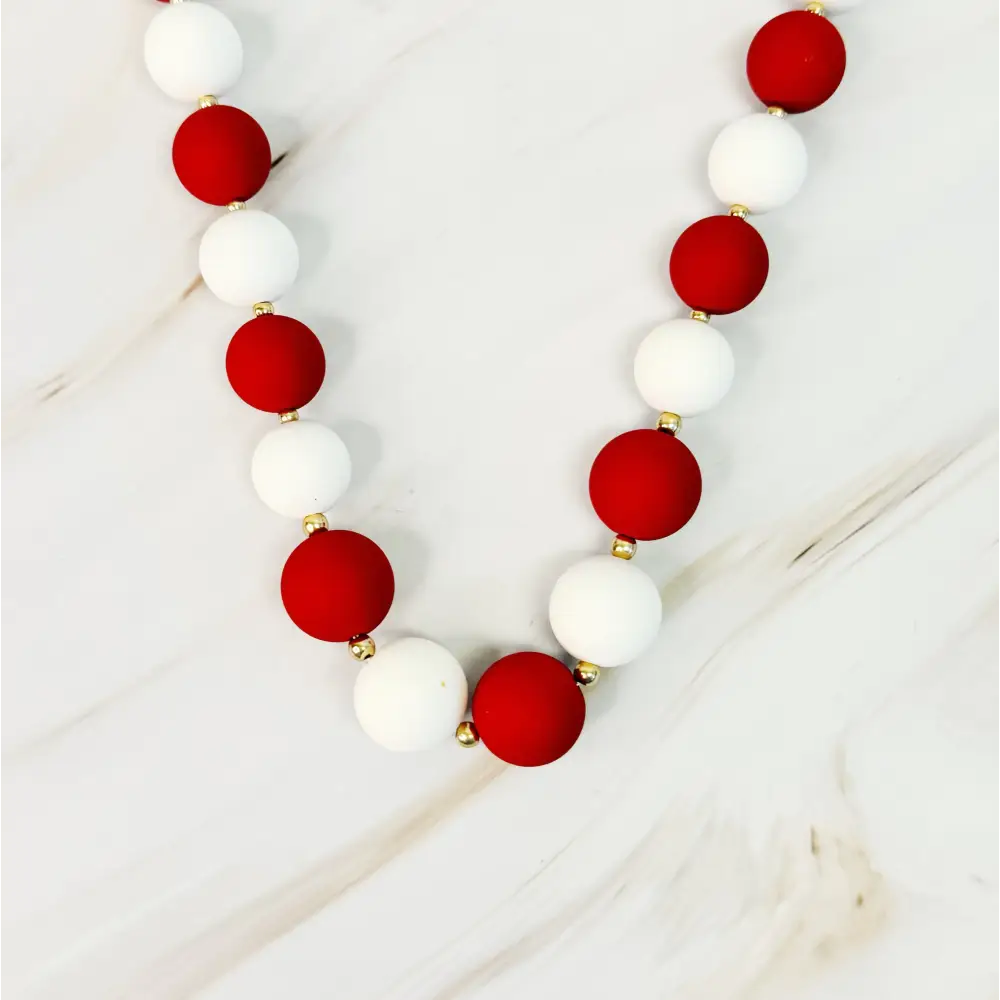 Champion Of The Game Ball Bead Necklace - Red/White