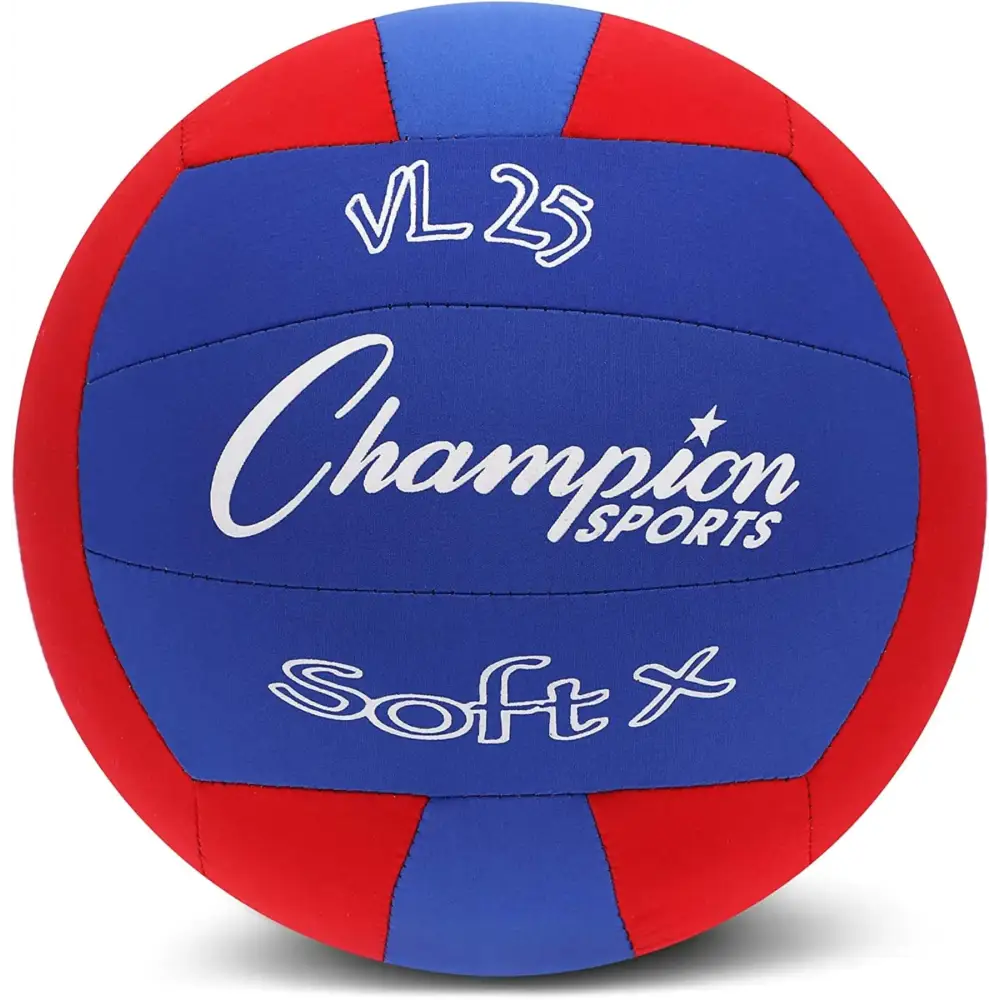 Champion Sports Fabric Volleyball with No-Sting Cover Indoor - Soft Volleyballs for Beginners - Red/Blue - n/a