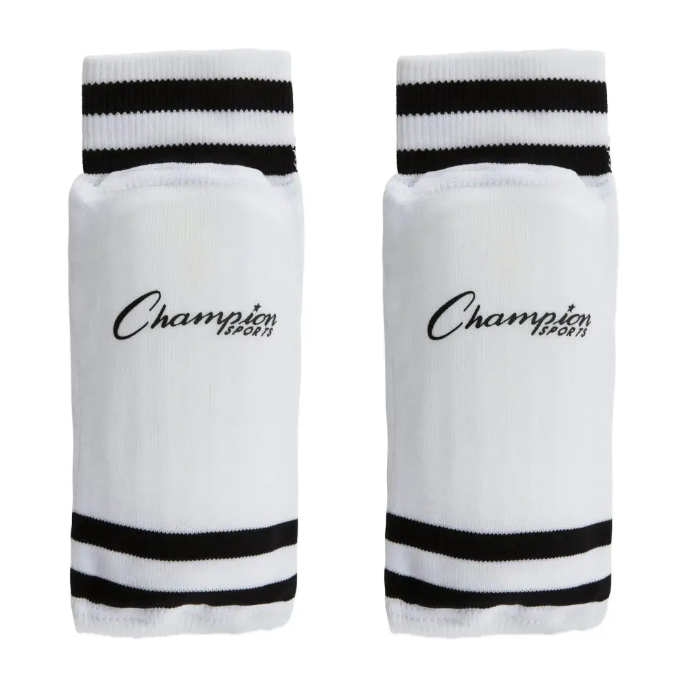 Champion Sports SL6W Youth Sock Style Soccer Shinguards Ages 6 Medium White With Black Stripes - Medium (Ages 6-8)