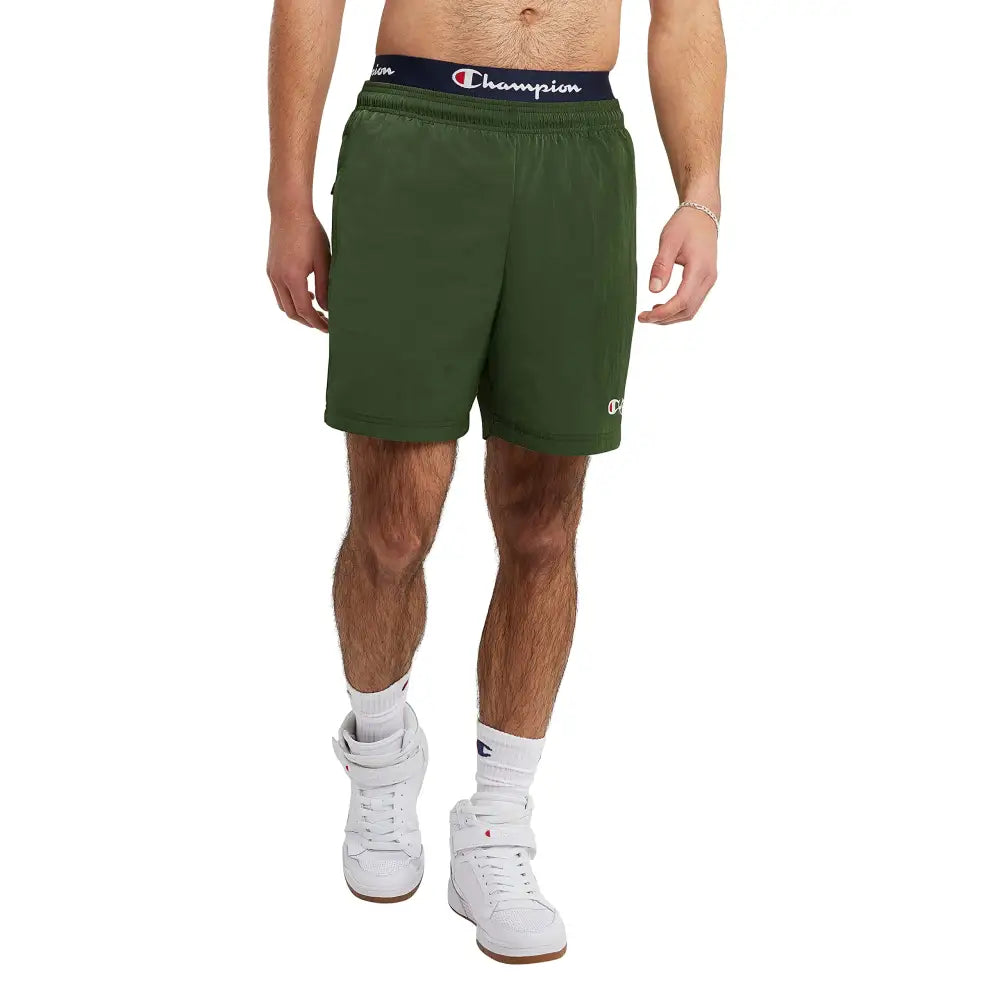 Champion Warm Nylon Gym Men Athletic Shorts 6’’ Native Fern Green Small Script - Native Fern Green Small Script / Small