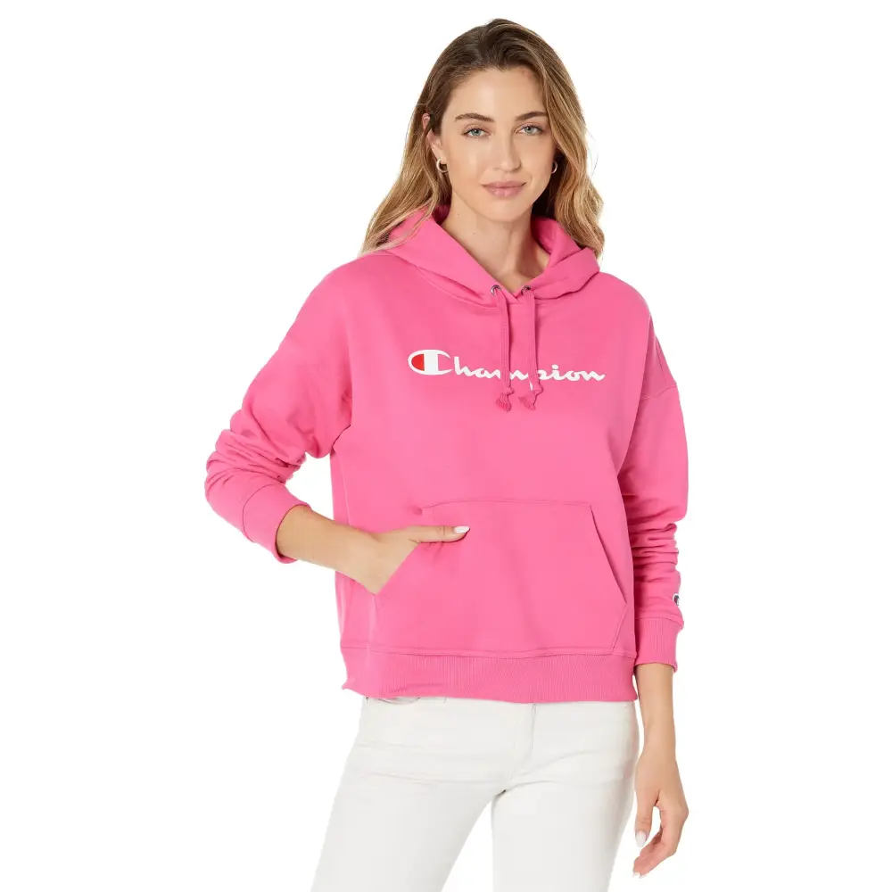 Champion Womens Hoodie Powerblend Fleece Hoodie Sweatshirt for Women Script (Reg. or Plus) - Standard / Wow Pink Script